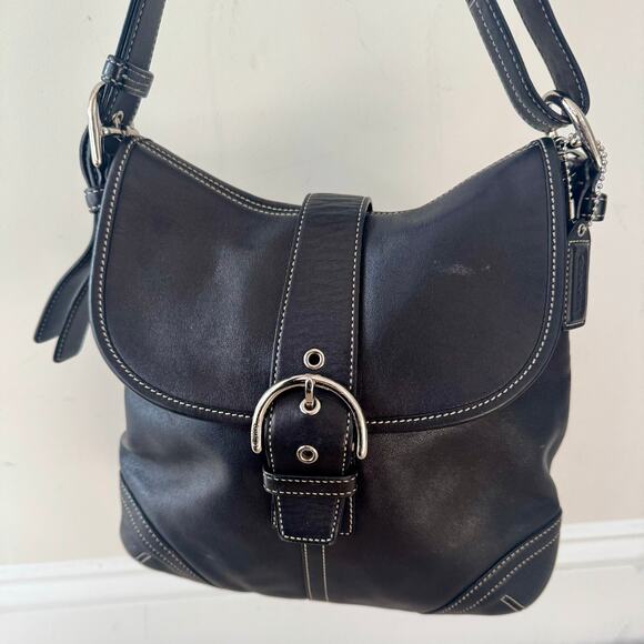 Coach Handbags - VTG Y2K Coach Soho Covertible Flap Crossbody Black Leather Bag Silver 9480